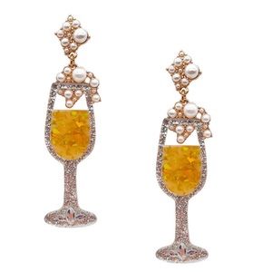 Champagne Glass with Pearl Bead & Rhinestone Earring